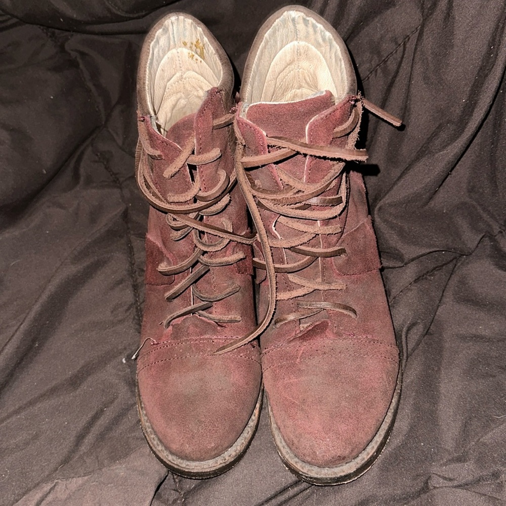 Maroon Free bird heeled combat boots